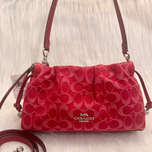Coach Handbags - NWT Coach Faye Shoulder Bag In Signature Denim CDB93 denim in Silver/True Red